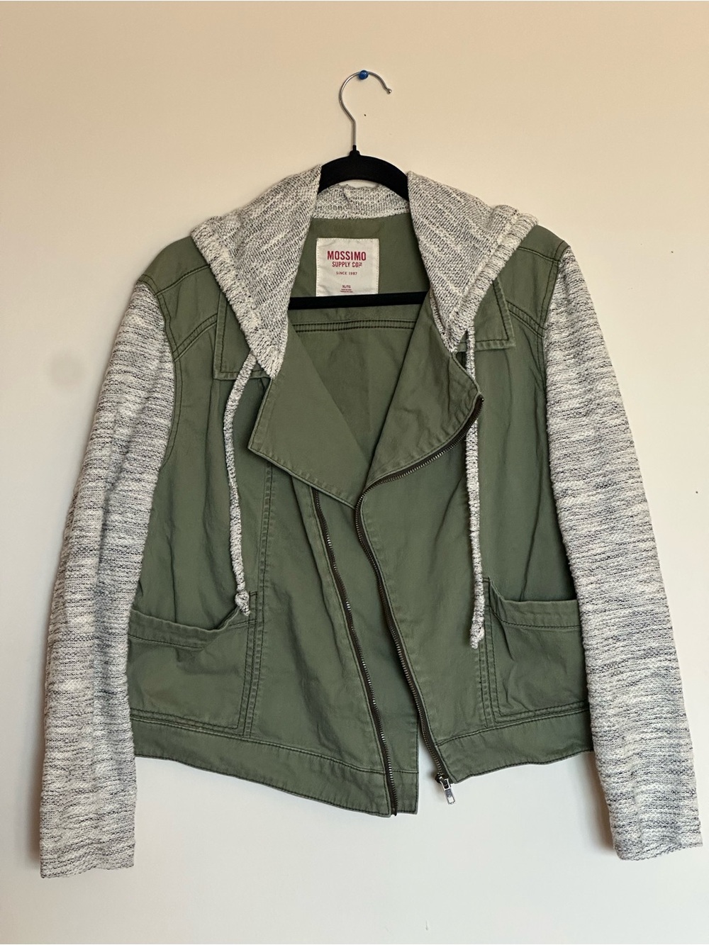 Mossimo Supply Co. Olive Green Utility Jacket with Heather Gray Knit Sleeves